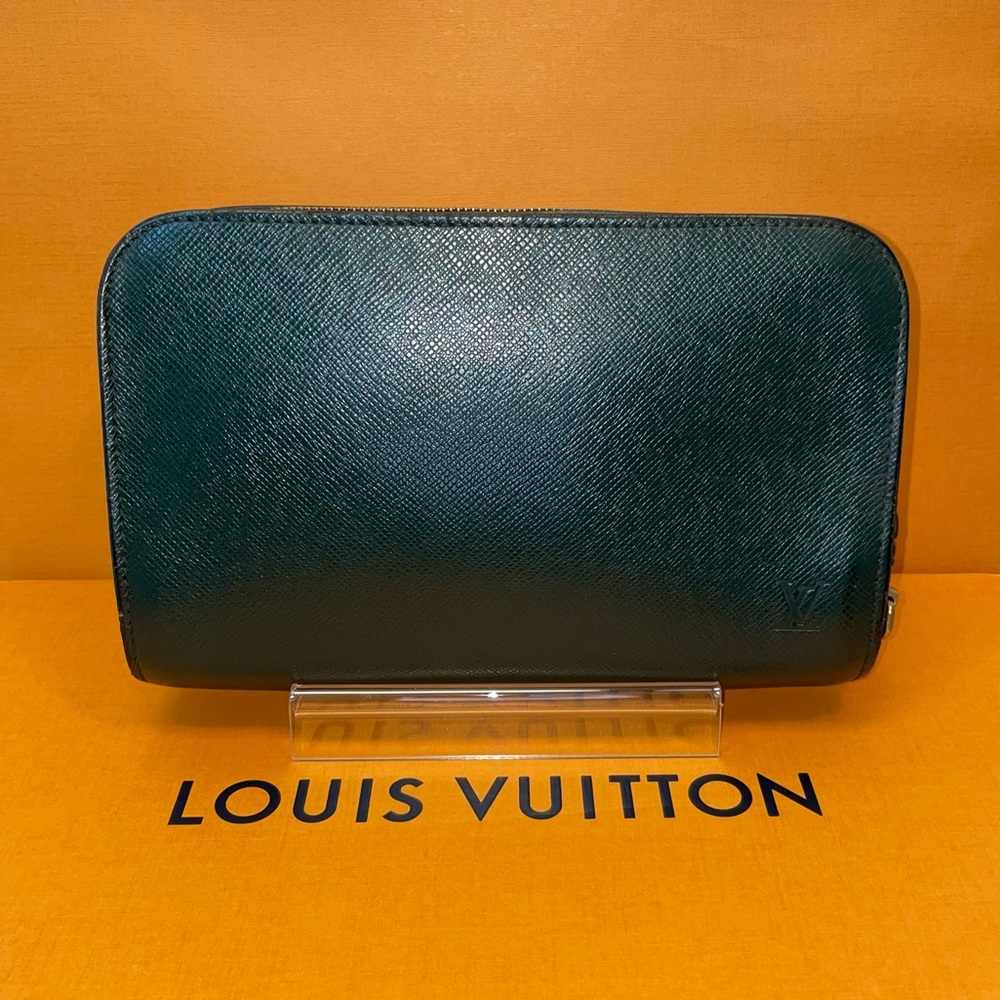 Louis Vuitton Tiaga Baikal Green Leather Clutch!
